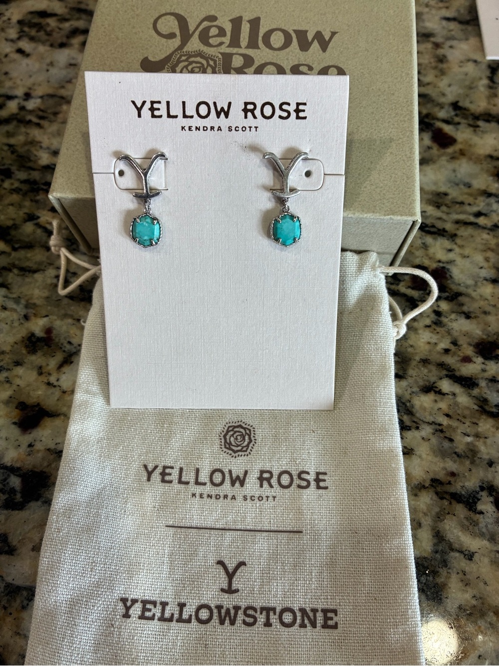 Nwt Kendra Scott silver “Y” Dutton Ranch Yellowstone earrings in turquoise